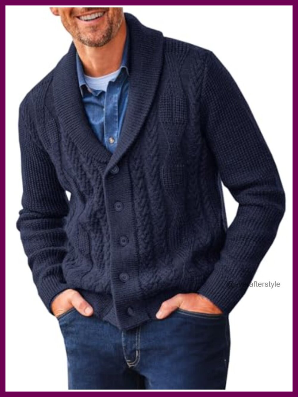 Shawl Collar Cable Knit Cardigan Sweater Button Front Long Sleeve